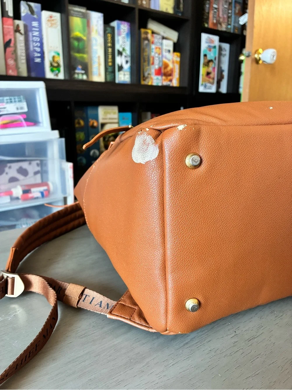 Freshly Picked Tan Leather-Effect Diaper Backpack with Matching Pouch
